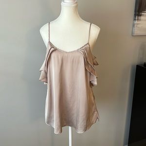 RW & Co. Satin-Feeling Cold Shoulder Top with Adjustable Straps, Size L